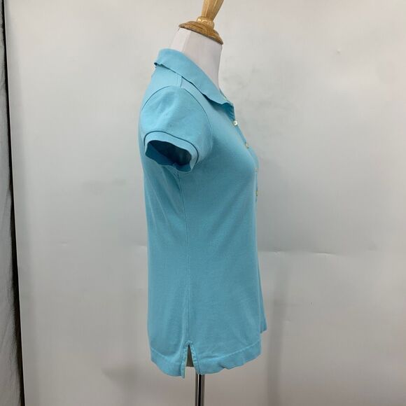 Lilly Pulitzer Shirt Womens S Small Aqua Polo Stretch Slit Hem Cap Sleeve *READ - Picture 4 of 12